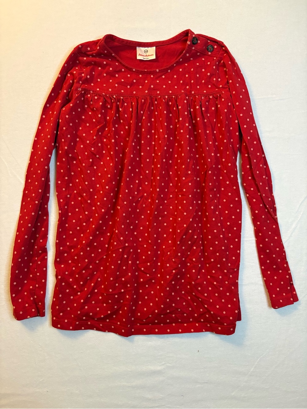 Hanna Andersson Red Long-Sleeve Polka Dot Tee with Shoulder Buttons